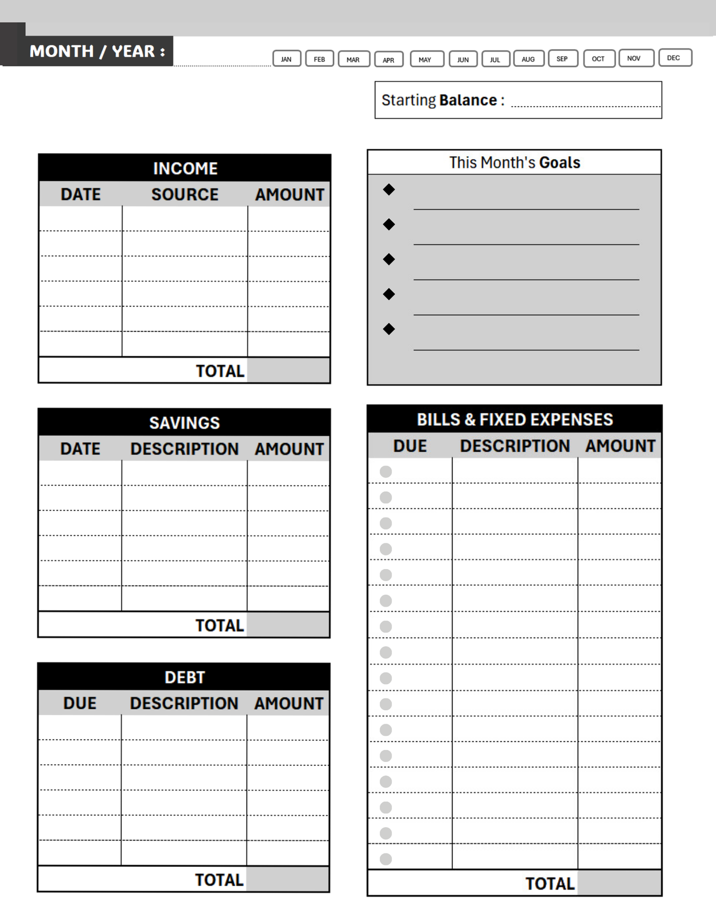 Floral Monthly Bill Payment Organizer