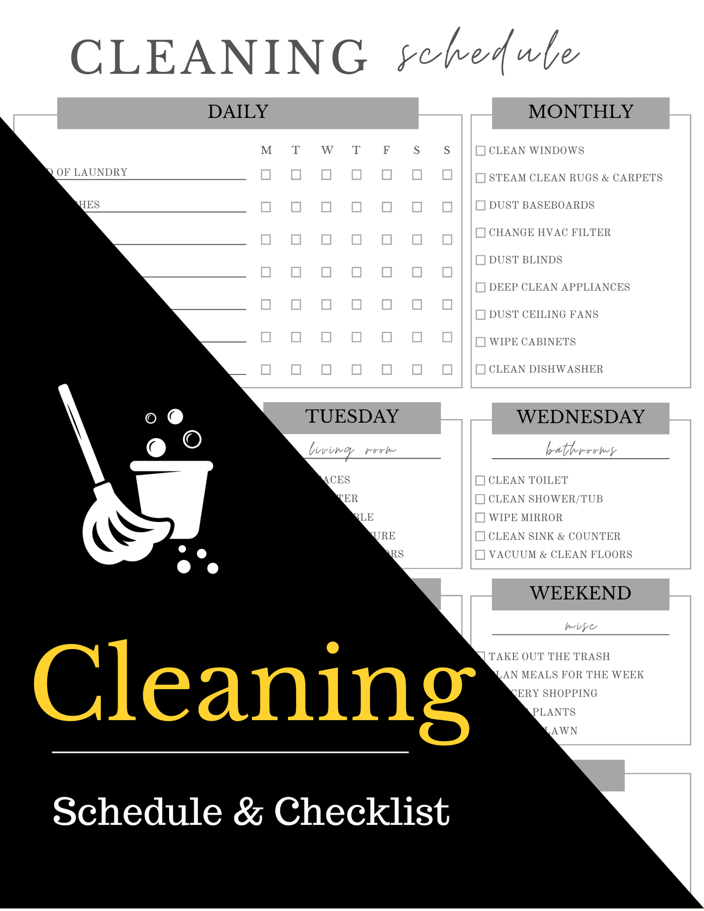 Daily Weekly and Monthly Cleaning Schedule & Checklist