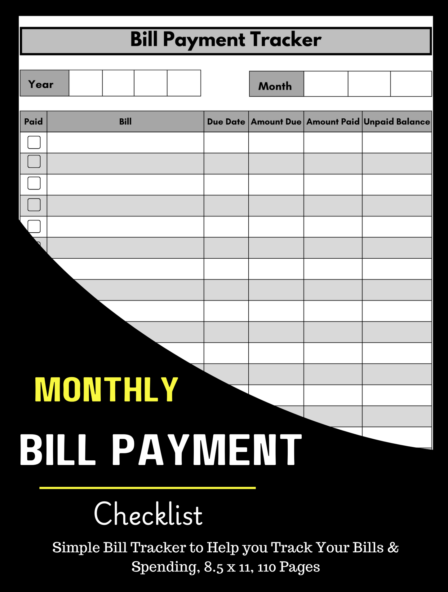 Simple Bill Tracker Notebook & Checklist